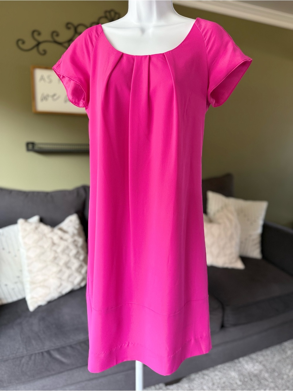 Oleg Cassini Hot Pink Short-Sleeve Shift Dress